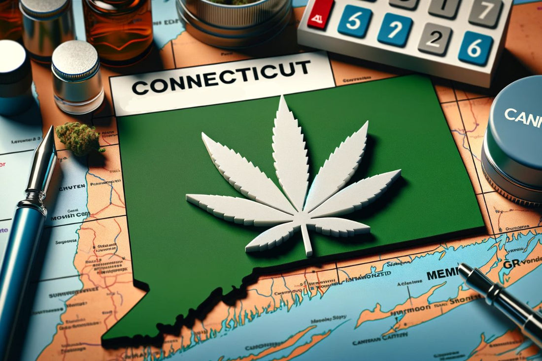 Znak marihuany i mapa Connecticut