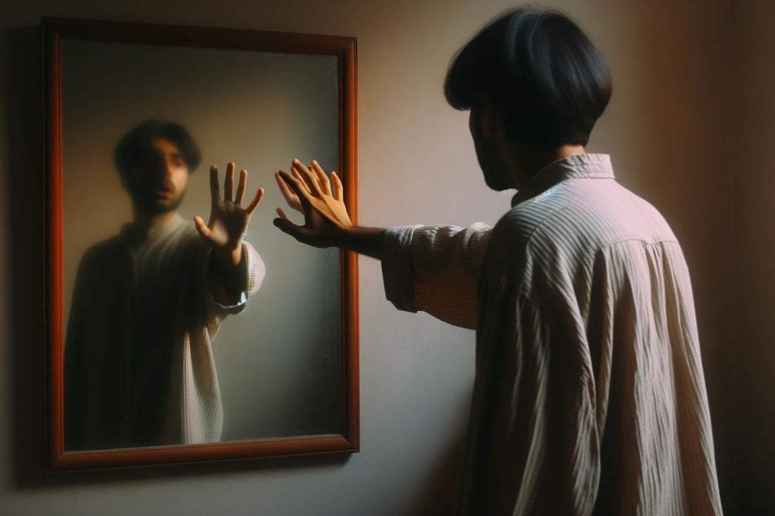 Mężczyzna stojący przed lustrem