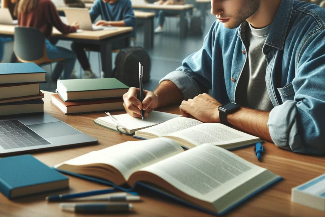 Student uczący się w bibliotece