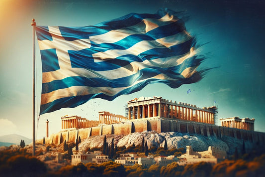 Flaga Grecji na Akropolu