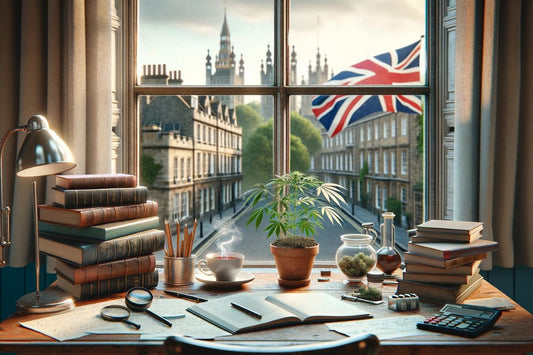 Powiewająca flaga Wielkiej Brytanii za oknem
