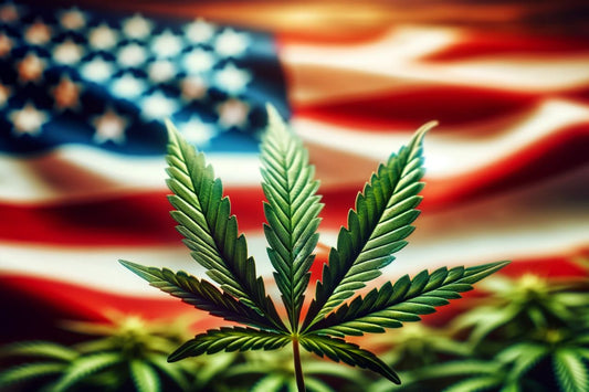 Liść marihuany na tle flagi USA
