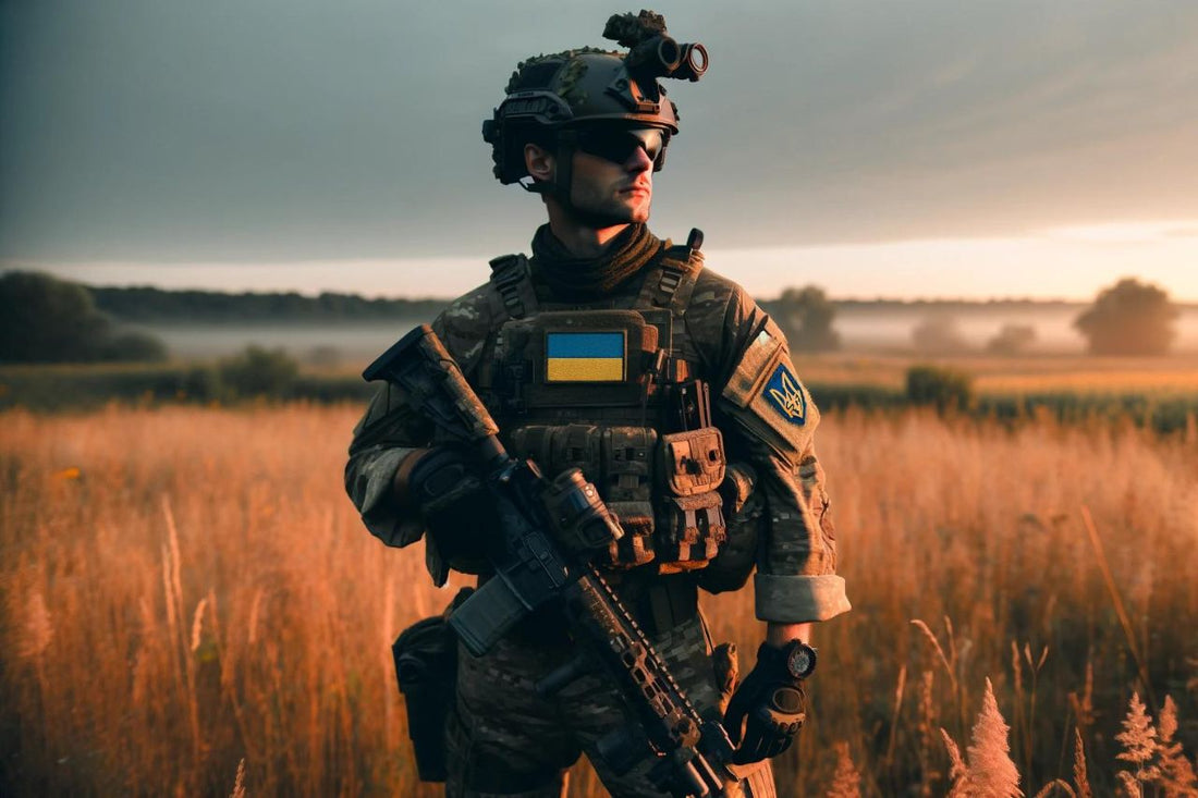Ukraiński żołnierz w pełnym rynsztunku bojowym