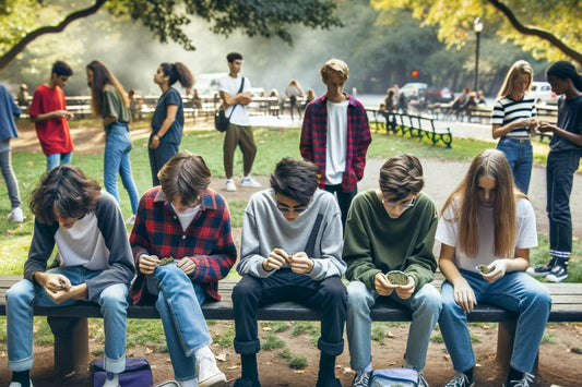 Grupa nastolatków siedzących na ławce